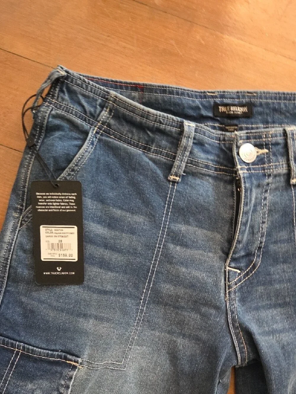 True Religion Womens Blue Denim Cargo Pants